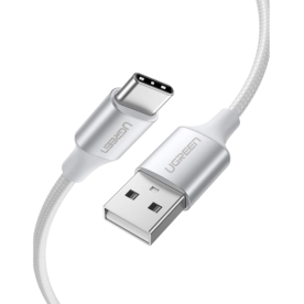 Кабель UGREEN US288 USB-A 2.0 to USB-C 3A Nickel Plated Aluminum Braid White